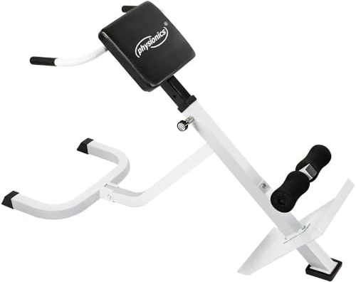 Physionics® Hyperextension Rückentrainer - 6-fach höhenverstellbar, 45°, mit gepolsterter Beinfixierung, max. Belastung 120 kg - Bauchtrainer, Rückenstrecker für zu Hause, Hyperextension Bank, Gerät