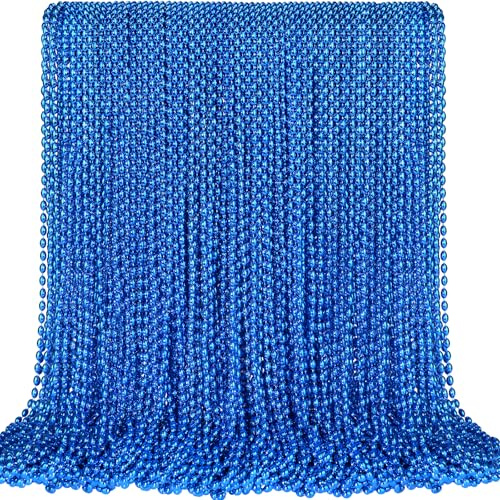 100 st blå pärlhalsband, blå mardi gras jul ovala pärlor, 77,5 cm 4 juli patriotiska pärlor halsband, parad överkast tillbehör för självständighetsdagen Mardi Gras Hanukkah pirat temafest