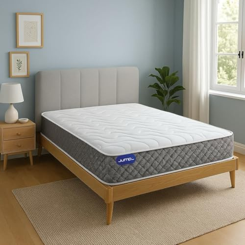 Jumpi - 4FT6 Double Hybrid Mattress – 6 Inch Deep Memory Foam and Spring Mattress | Orthopaedic Medium Firm Bed | Breathable, Hypoallergenic | Back Support & Pressure Relief | UK Made