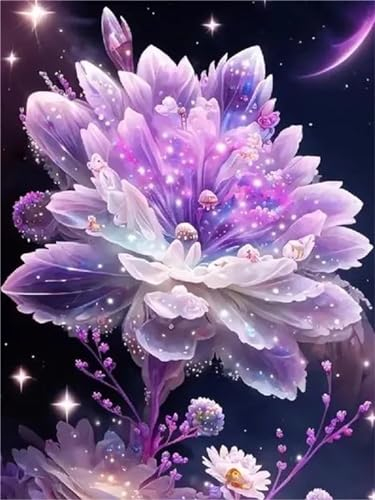 Diamond Painting, 5D Diamant Painting Bilder Kinder, 55x35cm Vollbohrer Malen Nach Zahlen Basteln Erwachsene Diamond Painting Set, Diamond Art Painting für Home Wall Dekoration Lila Seerosen S-10331