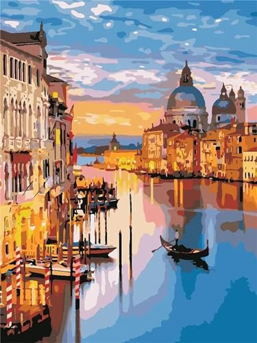 Cekog Canal Grande von Venedig Malen nach Zahlen Erwachsene DIY Handgemalt Ölgemälde auf Leinwand Kinder Anfänger Malsets mit Pinseln Acrylic Paint by Numbers Kits Haus Wand Decor 40x50cm,ohne Rahmen