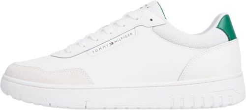 Tommy Hilfiger Uomo Sneakers Court Basket Core Eleganti, Bianco (Ecru), 45 EU