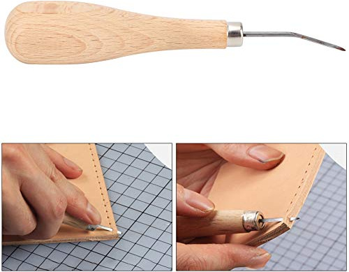 Yctze Punteruolo per Punzonatura in Pelle con Punteruolo a Rombo in Acciaio con Punta Diamantata e Manico in Legno di Faggio per Artigianato, 3 Mm (Testa piegata)