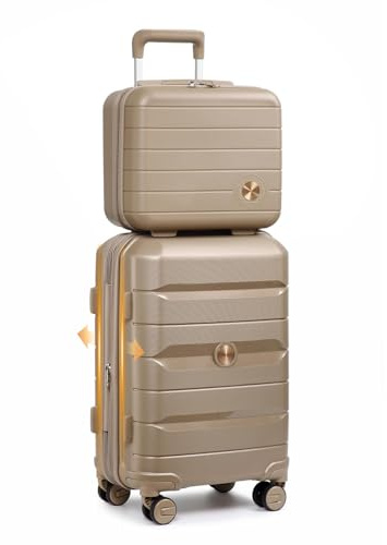 Sea choice Bagage set 2 stycken 20 tum expanderbar resväska i polypropylen Resväska med hårt skal Kabinbagage med kosmetikask 8 Spinnerhjul TSA-lås