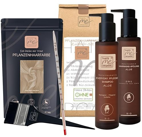 Thats me Organic® Profi Pflanzenhaarfarbe Komplettset (cool shiny) – Bio Haarfarbe ohne Chemie – Haarfarbe für gesundes Haarefärben auch während Schwangerschaft und Stillzeit