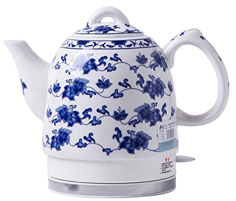 AXIKALB Electric Kettle Water Boiler Ceramic Porcelain Kettle Blue And White Porcelain Foam Teapot Daily Teapot Ceramic Electric Kettle Automatic Power Off 1.5l
