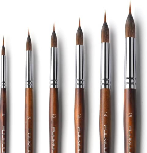 Fuumuui Professional Watercolour Brushes 6pcs, Artist Liner Brush Set - Design Registered, Synthetic Hair Extra Long Extended Point Brushes Kolinsky Sable Body for Watercolour Gouache Acrylic Ink