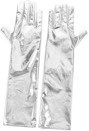 VALICLUD Lange Elastische Metallic Handschuhe Aus Glänzendem Kunstleder Eng Anliegend Für Damen Und Mädchen Flexible Bühnenhandschuhe Für Kostüme Cosplay Und Festliche Anlässe