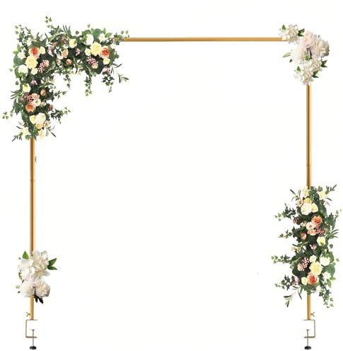 LOLYSIC Over The Table Rod Stand, Adjustable Metat Hanging Rail with Clamp, Gold Over Table Display Bar Balloon Flower Arch Frame for Birthday Party Wedding Christmas (Length 120-184CM, Height 141CM)