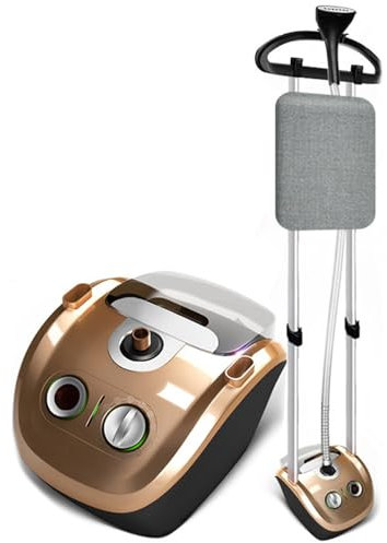 VERVELINK Planchas de Vapor Verticales, 2000W Ropa Profesional Plancha de Vapor para Uso Doméstico o Comercial, Tanque de Agua de 2,3l, 85 Minutos de Vapor Continuo, con Cepillo y Perchas,Gold