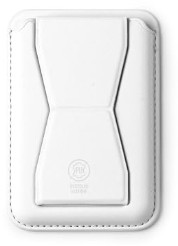 Tarjetero Adhesivo para móvil en Cuero Reciclado - Portatarjetas con Soporte para Mantener el teléfono en pie (Blanco)
