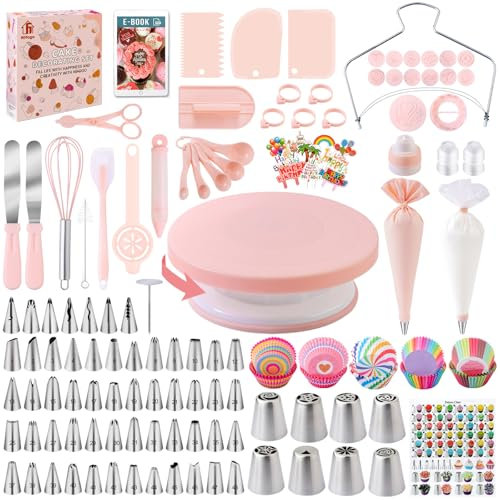 Nifogo Kit Pasticceria Decorazioni Torte Set 356pcs, Utensili Pasticceria con Giradischi, Beccucci, sac a Poche, Decorazioni Torta Compleanno, E-Libro