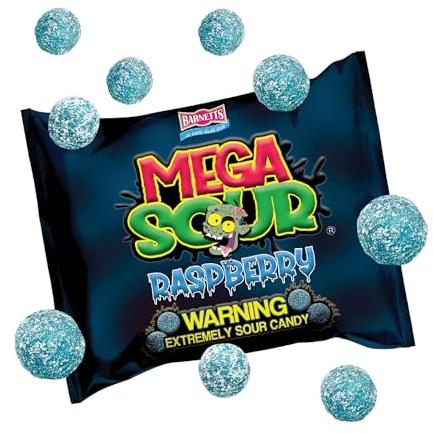 Barnetts - Mega Sour Candy Raspberry 104g - Trendy Sweet Bags - Traditionally Handmade Sweets - Sour Coating Lasts 20 Seconds - Candies for Party Bag, Gift Hamper, or Hamper Box