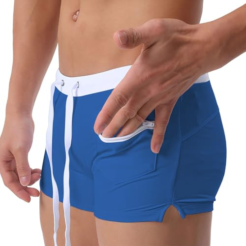 Ausing Bañador Boxer para hombre con cordón de ajuste para pantalones cortos de playa para piscina Surf - S-2XL(EU)=Tag M-3XL, azul, L