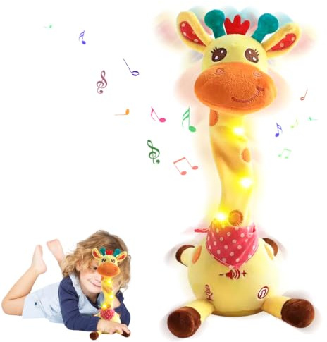 MeHoo Sprechender Giraffe, Tanzender Giraffe, Giraffe Spielzeug Nachsprechen, Singender Giraffe Plüschtier mit Lautstärkeregler Funktion, Licht Baby Plüsch Puppe Wiederholen Sie was Sie Sagen