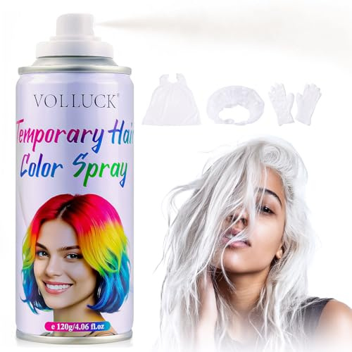 VOLLUCK Temporary Hair Colour Spray, Instant Washable Hair Dye for All Hair Types, Vibrant Color for Party, Halloween, Cosplay, and Daily Use 120 ML (White) | 4.06 Fl Oz, Fast-drying, Washability, Non-Sticky, Color Effectiveness, Long Lasting, DIY Hair, 1-Day Hair Dye, Ease of Use