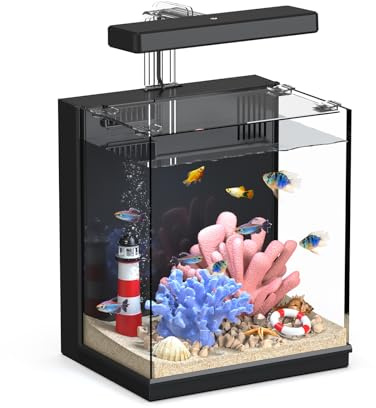 AQUASMITH Beta Fish Tank, 2 Gallon Betta Fish Aquariums with Filter & Light, for Men, Fish Tanks for Kids & Starter, Black