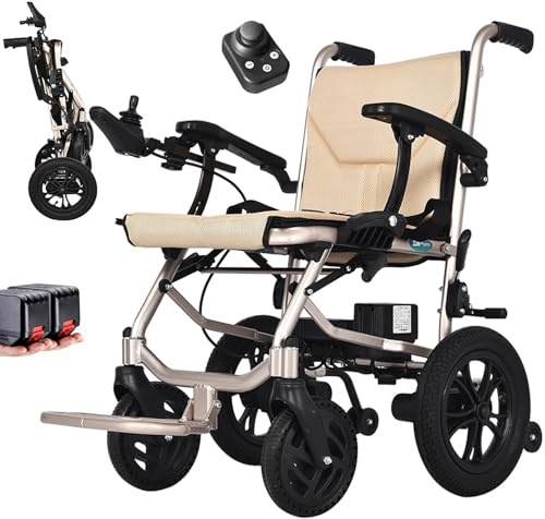 AMITD Carrozzine Elettriche Pieghevoli, Doppio Comando, Leggere 17 kg, Autonomia 20 km, Portata 120 kg, Alluminio, Due Batterie al Litio Removibili, Sedia a Rotelle Elettrica per Interno Esterno