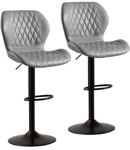 YUUIJOAA Barhocker,Bar Stühle mit Lehne, 360°Drehstuhl Küchenstuhl, Höhenverstellbar, PU-Kunstleder, für Esszimmer Heimbar Kücheninsel (Grau, 2 PCS)