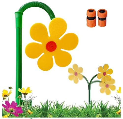 DEJIN Crazy Daisy - Aspersor de agua para diversión en el jardín, aspersor de flores giratorio de 360°, perfecto para riego de césped y exteriores, rociador de margaritas bailarinas con adaptador de 1