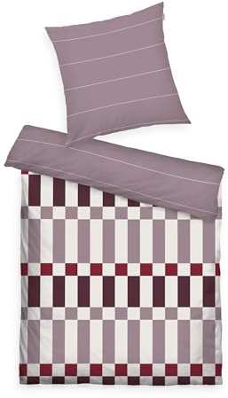 Tom Tailor Linge de lit Soft Renforcé, 65 x 100 cm + 160 x 210 cm, 100% Coton/renforcé, avec Motif réversible et Fermeture éclair colorée, Bold Check Violet, Prune (Cozy Mauve, Plum & Off White)