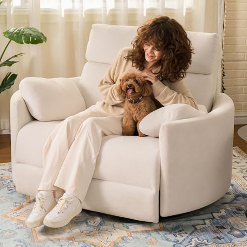 FLEXISPOT Mochi Oversized 54 Power Recliner Chair for Big and Tall Adults, Chenille Fabric Electric Recliner with USB & Type-C Ports, Wide Single Sofa with Pillows for Living Room & Bedroom, Beige