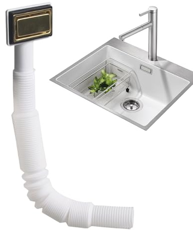Tubo de Desagüe para Rebosadero de Fregadero - Con Interfaz Cuadrada Flexible | Manguera Flexible Extensible para Desagüe en Cocinas y Baños