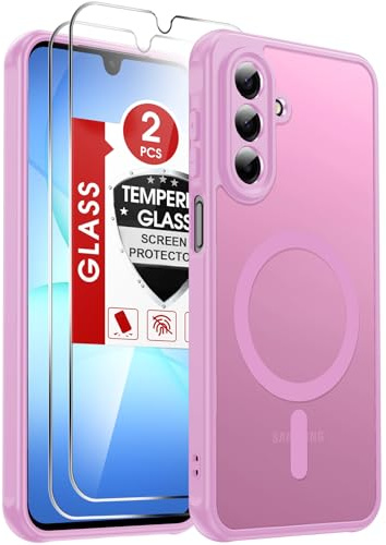 LeYi Magnetic for Samsung Galaxy A17 4G/5G-Phone Case: Samsung A 17 Case Fit for MagSafe, with 2 Tempered Glass Screen Protector, Full Camera Protection, Translucent Matte Back Slim Cover, Pink