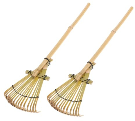 ORFOFE 2 Pièces Râteau Bambou Petit Râteau Japonais Traditionnel pour Jardinage Nivellement de Sable et Aménagement Paysager Outil Manuel Polyvalent pour Bac à Sable Bonsai et Terrasse
