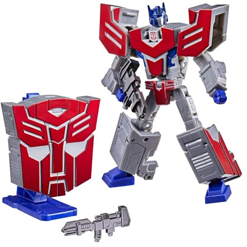 Transformers Icons Optimus Prime 6.75-Inch Voyager Class Action Figure that Converts to Autobot Logo Symbol, Display Stand, Robot Toys for Ages 8+