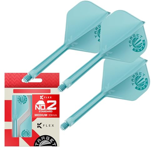 Target Japan Aquamarine K Flex Dart Flights and Shaft System, No.2 | Pack of 3 Kflex All In One Flight, JPN Exclusive Accessories | K-Flex Dart Stem - Medium