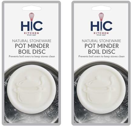 HIC Kitchen Pot Minder Boil Disc, Natural Stoneware, Boiling Pot Design (Pack of 2)