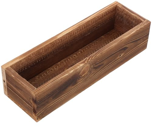 DRESSOOS Maceta de Madera Carbonizada Rectangular 30x9.5x7 Cm, Jardinera Rústica para Exterior E Interior, Macetero para Suculentas y Plantas, Jardineras de Madera para Balcón y Jardín