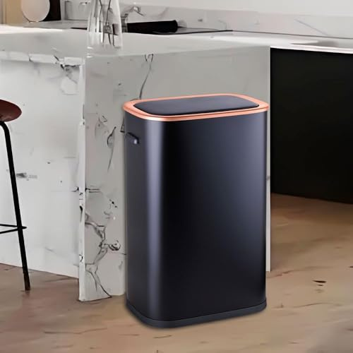 Automatic Motion Sensor Kitchen Bin 55 Liter - Stainless Steel Rubbish Smart Bin With Soft Closure Infrared Lid, Touchless Waste Bin For Living Room, Home, Office (Black-Gold)