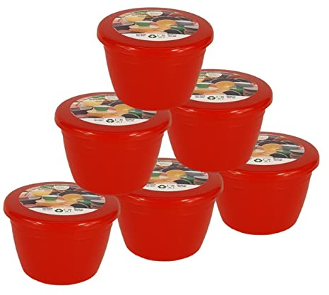 Just Pudding Basins - 0.25 Pint, 140ml Food Safe BPA Free Plastic Multipack 6 Red Bowls and Lids