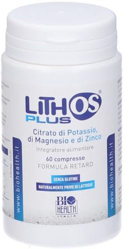 Bio-health Lithos® PLUS - Integratore Alimentare a Base di Citrato di Magnesio e Potassio con Zinco, Supplemento di Potassio, Magnesio e Zinco da Citrati senza Glutine/Lattosio, 60 Compresse Retard