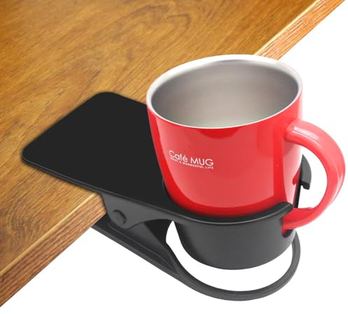 HOLLIHI Drink Cup Holder Clip - Table Desk Side Water Glass Beer Bottle Tumbler Beverage Soda Tea Coffee Mug Holder Cup Saucer Clip Design for Home Office, Black