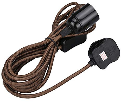 Wowsale Pendant Light Ceiling Lighting Fitting, E27 Lamp Holder Suspended Pendant Light Fitting Kit, 2 Core Gold Fabric Cable Plug with On/Off Switch UK Plug (Coffee, 3m)