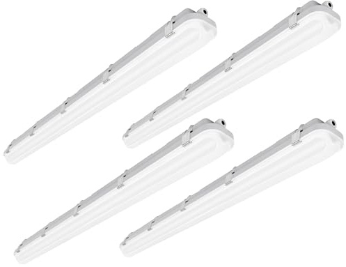 hykolity 4FT LED Vapor Tight Light, 40/50/60W Vapor Light Fixture, [2-lamp F32T8 Equiv.] 4000K/5000K/6000K CCT Selectable, 130lm/W, Waterproof Shop Lighting for Parking Carport Car Wash, 4 Pack