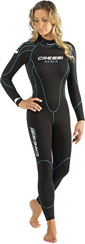 Cressi Maya Lady Monopiece Wetsuit 2.5mm, Muta Monopezzo Neoprene Ultrastretch Donna, Nero/Blu (Acquamarina), S/2