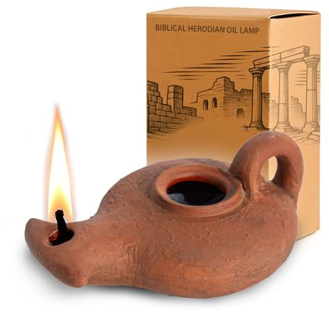 Biblical Herodian Oil Lamp with Handle – Glazed Clay Replica in Gift Box with Certificate of Authenticity - Holy Land Judaica & Christian Gift