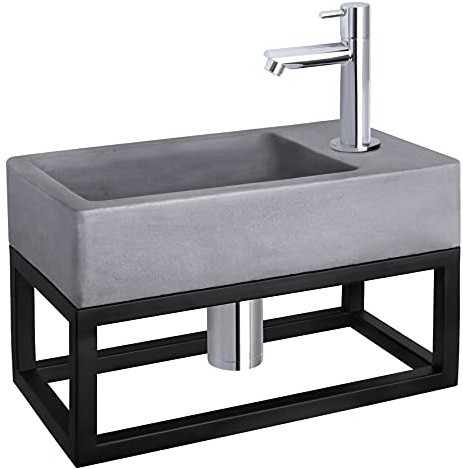 Differnz Force Waschbecken mit Handtuchhalter - Waschtisch Dunkelgrau Beton - Gerade Wasserhahn Chrom - Komplettset - 40 x 22 x 8 cm