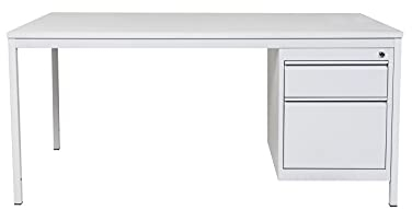 furni24 Schreibtisch mit 2 Schubladen, rechteckiger Schreibtisch mit Metalluntergestell Höhenausgleichsniveauschrauben, Schreibtisch fürs Heim und Büro, Computertisch, grau 140x80x75 cm