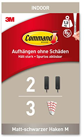 Command Decorative Hook, Matte Black Double Hook, Indoor use - 2 Metal Medium Hooks and 3 Adhesive Strips - Hang Jackets, Purses, Handbags, Backpacks, Hats, Scarves, Dog leads - Organise Damage Free