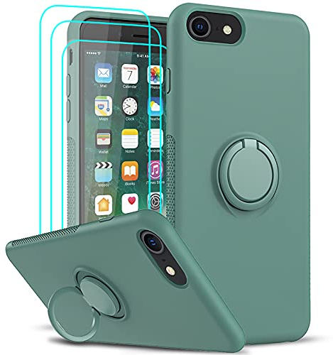 LeYi Flüssig Silikon Hülle für iPhone SE 2020/2022, Handyhülle iPhone 8/7/6/6s Silikonhülle und 3*Schutzfolie, Kratzfest Stoßfest Gel Dünn 360 Grad Ständer Schutzhülle Case Cover Grün