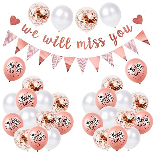 Fiesta de Despedida,Te Extrañaremos Banner,We Will Miss You Globos Decorativos,Globos De Confeti,Triangle Bander,Decoración Fiesta Jubilación,Banner para Graduación Fiesta