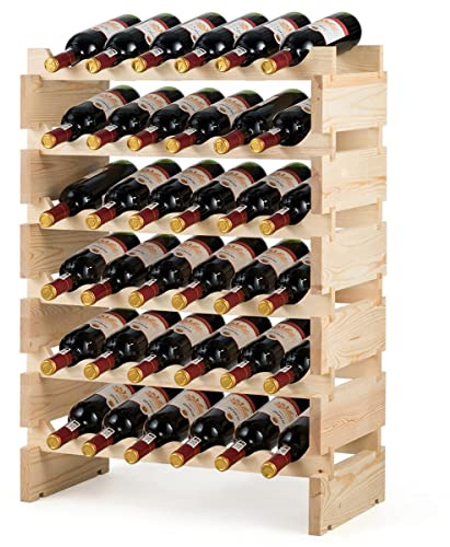 TANGZON 6/9-Tier Wooden Wine Rack, 60/72/108 Bottles Stackable Wine Holder, Free Standing Wine Bottle Display Storage Organizer for Home, Kitchen and Bar (36 Bottle, 63 x 28 x 85cm)