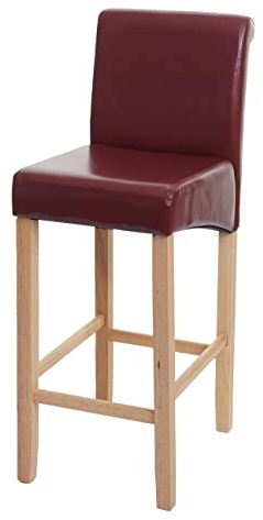 Mendler Barhocker HWC-C33, Barstuhl Tresenhocker, Holz FSC®-Zertifiziert - rot-braun, helle Beine, Kunstleder