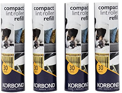 Korbond Compact Lint Roller Refills - Pack of 4 (120 Sheets) - Perfect for Travel