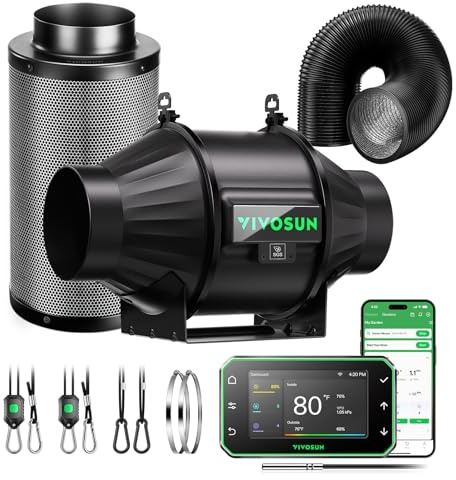 VIVOSUN PRO T4 Smart Air Filtration Kit, 10 cm AeroZesh T4 Duct Fan with GrowHub E42A, Carbon Filter & Air Duct, Cooling & Ventilation System for Grow Tent, Hydroponics, Indoor Growing